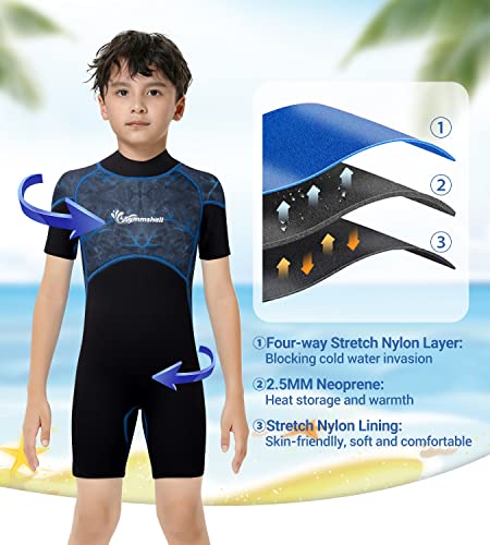 Summshall Traje de Neopreno de 2,5 mm para Niño Niña，Protección Solar Térmico Neopreno Surf Traje Baño con Cremallera Trasera para Snorkel, Buceo y Qtras Actividades Acuáticas - imagen 4