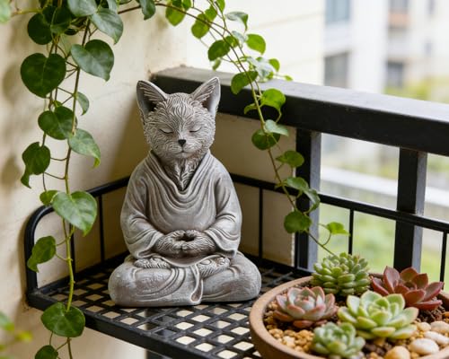 Estatua decorativa zen de gato meditando 7 pulgadas miniatura 7
