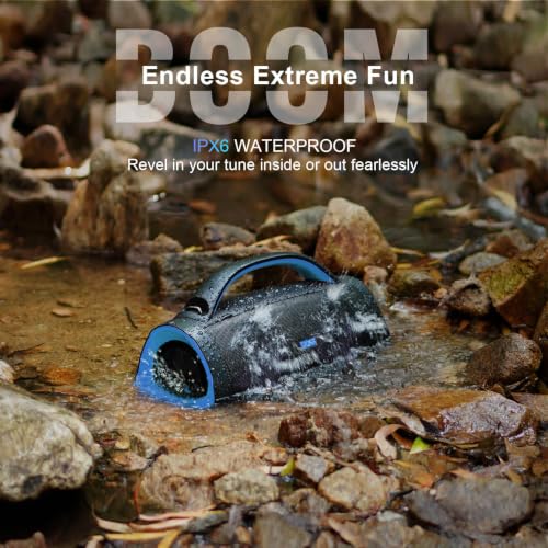 Image of DOSS Extreme Boom Pro 100W Portable Speaker, 2+2 Channel, Deep Bass, IPX6 Waterproof, Bluetooth 5.3, 20H Playtime, Power Bank, Dynamic Lights, Outdoor Speaker for Camping, Beach, Poolside - Blue