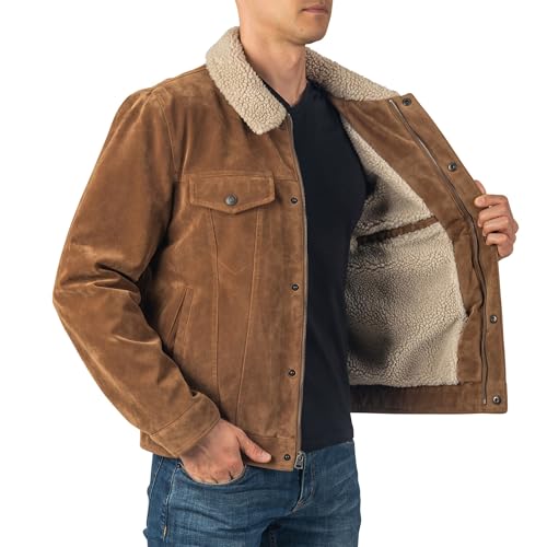 Alpine Swiss Aaron Mens Trucker Jacket Sherpa Collar Vegan Leather Warm Casual Coat4
