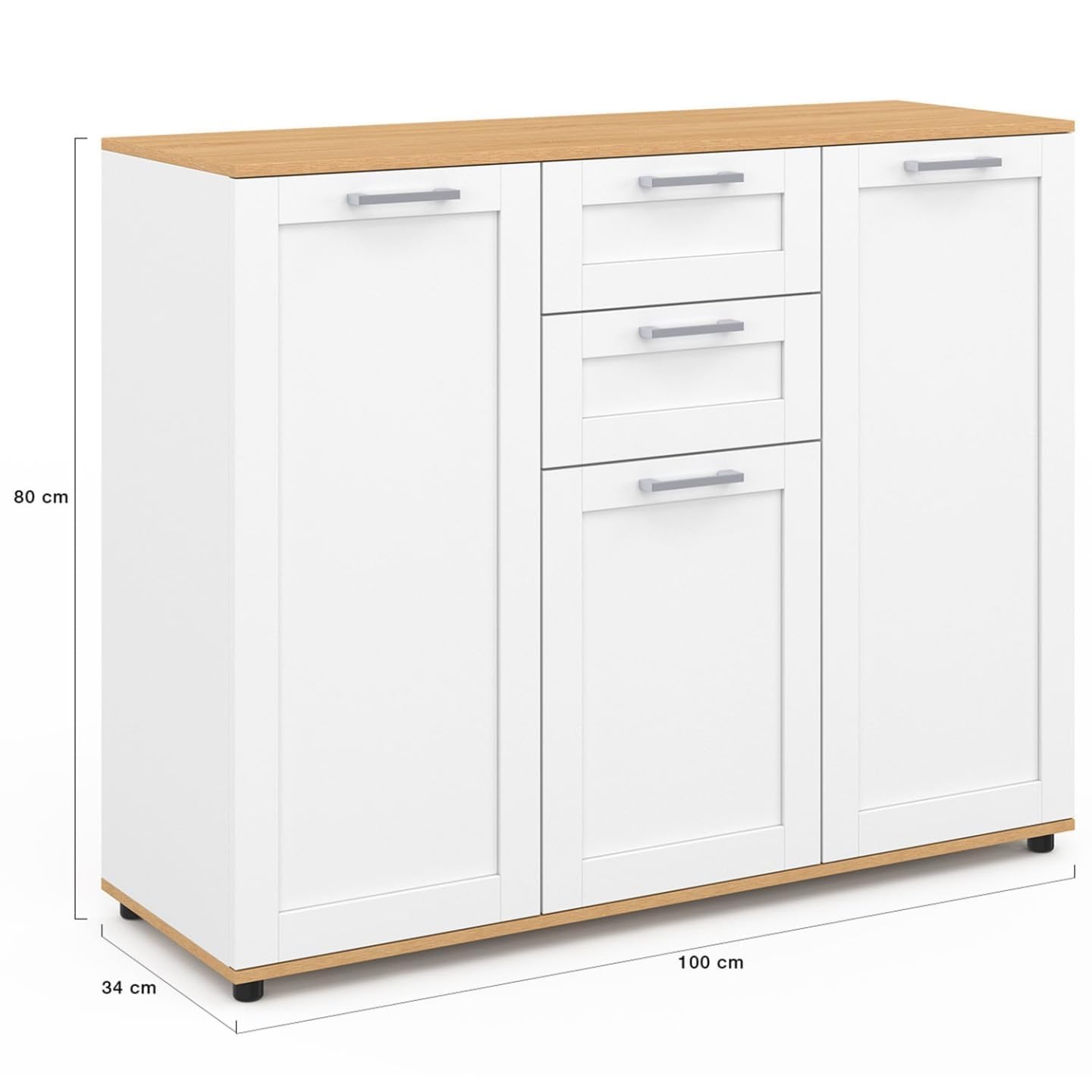 IDMarket - Bajo para TV 100 cm VITO con 3 puertas y 2 cajones en blanco y tablero de madera
