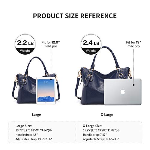 Kattee Women's Genuine Leather Handbags Shoulder Tote Organizer Top Handles Crossbody Bag Satchel Designer Purse (X-Large, Blue) #TOP5