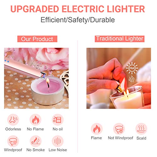 Image of Electric Candle Lighter Valentine's Day Gifts for Women Mom Men Wife USB Arc Rechargeable Windproof Lighter for Candle BBQ Birthday Housewarming Gift Idals (Rose Gold)