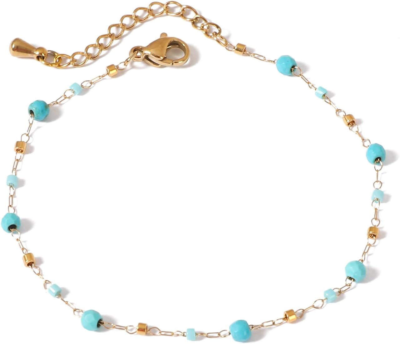 Natural Gemstone Beads Bracelets for Women 18k Gold Plated Handmade Lapis Lazuli Garnet Link Bracelet Turquoise Jewelry Valentine's Day Gift for Wife Mother Girlfriend