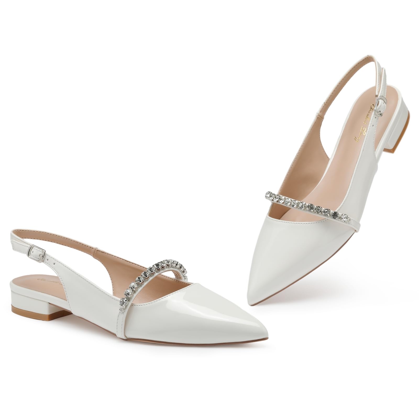 Zhabtuc Slingbacks Donna Sandali eleganti alla moda classica a punta Womens Flat Pointed Toe Slingback Shoes Punta Appuntito Cinturino Regolabile Sandali