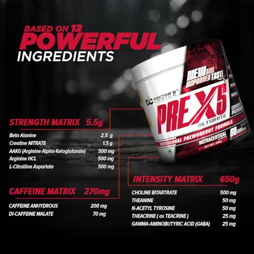 Image of Doctor's Choice L-Citrulline, Creatine PRE-X5 Ultimate Professional Pre-Workout Formula 350gm [50 Servings - Tropical Orange]
