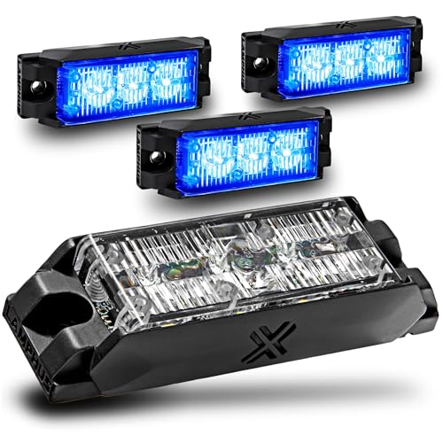 Image of LAMPHUS 4pc NanoFlare 3.5 inch 3W Blue LED Surface Mount Police Grill Strobe Warning Lights [SAE Class 1] 12V Rectangle Grille Flashing Emergency Fire Light for Responder Firefighter Vehicle Car