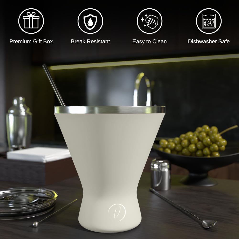 Mother’s Day Gift for Mom – [Pack of 1, Cream] Stainless Steel Martini Glass, Unbreakable Metal Cocktail Glass, Unique Gift for Women Wife, 10oz Elegant Drinkware