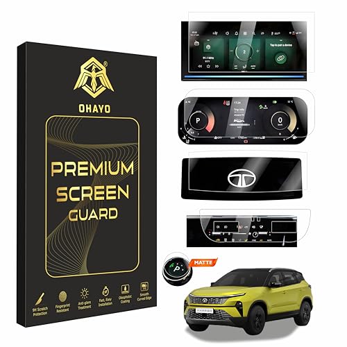 Image of OHAYO 5 Pack Screen Protector for Tata Harrier 2023, 2024 & 2025 | 12.3 Inch Infotainment Display + Instrument Cluster + Steering Control Panel + AC Control Panel + Gear Knob Display Guard | 9H Hardness Military Strength Scratch Resistant Protection | Not Tempered Glass