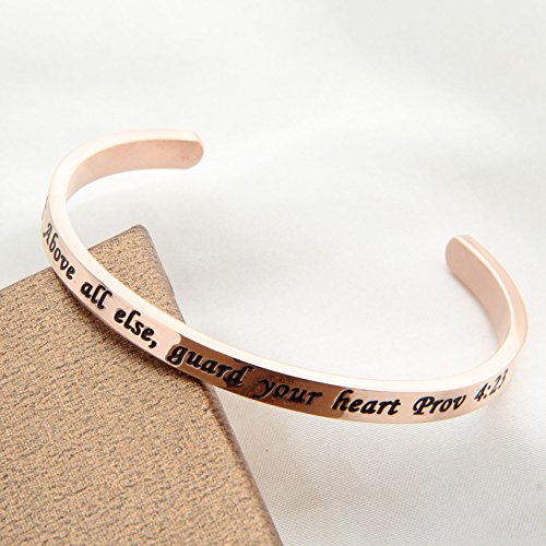Image of FEELMEM Bible Verse Bracelet Above All Else Guard Your Heart Prov 4:23 Cuff Bangle Bracelet Religious Jewelry Christian Gift