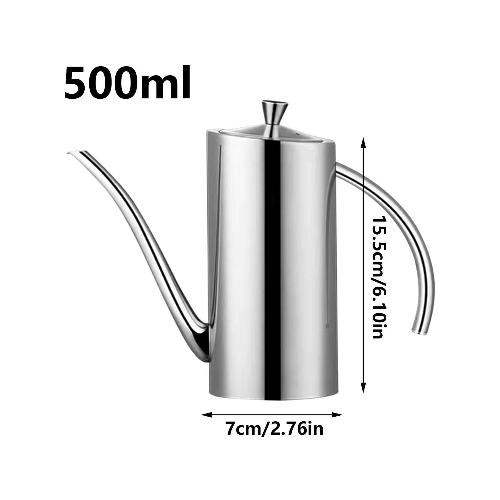 Bottiglia dispenser per olio, 500 ml, in acciaio inox, con manico, a prova di perdite, per olio d'oliva e aceto, per cucinare, grigliare, preparare i pasti, cucina, barbecue