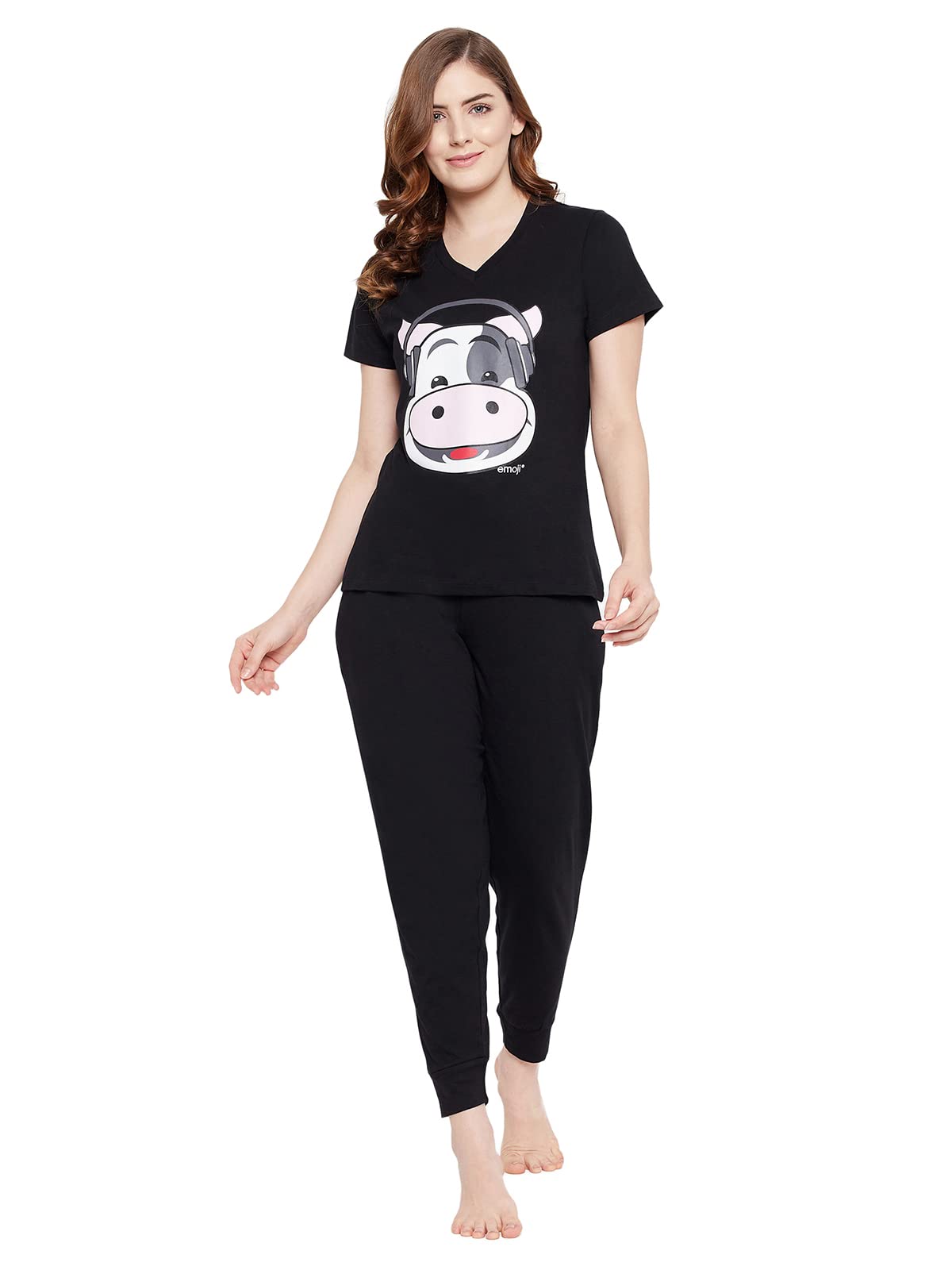 clovia Women's Cotton Printed Top and Basic Pyjama Set-picture-15