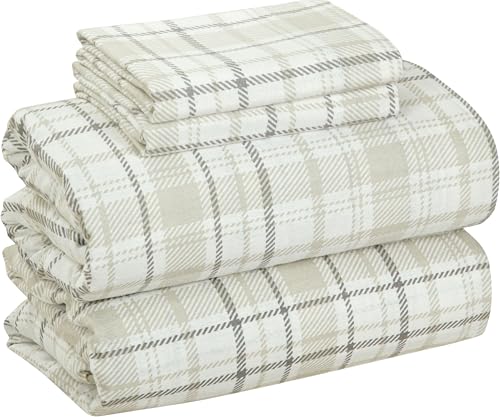 Bliss Casa 4 Piece 100% Cotton Flannel Sheets Queen Size Bed Set - Warm & Extra Soft, High GSM - Deep Pockets 16 inches, Breathable All Seasons Comfy - Double Brushed Bed Sheet (Check) by Bliss Casa - Used condition - US$41.79