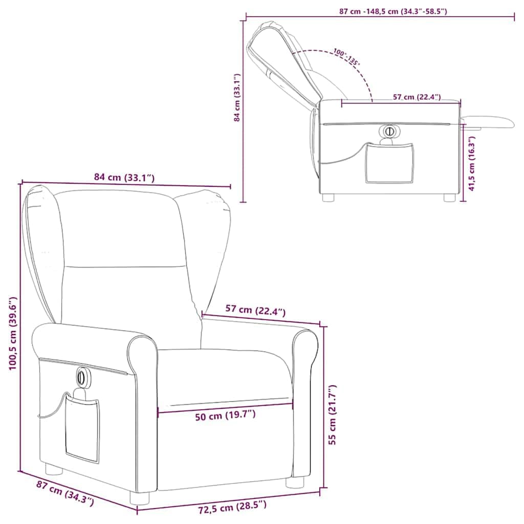 Massagesessel Elektrisch Wolkengrau Stoff mit 6-Punkt-Vibrationsmassage, verstellbare Rückenlehne und Fußstütze, Metall und Holzgestell, ergonomischer Relaxstuhl für Wohnzimmer