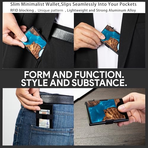 Image of Slim Card Holder Wallet for Men, Minimalist RFID Blocking Pop Up Wallet, Smart Metal Business Card Case Holds 12 Cards, Ultra-Thin Front Pocket Wallet, Gifts for Men