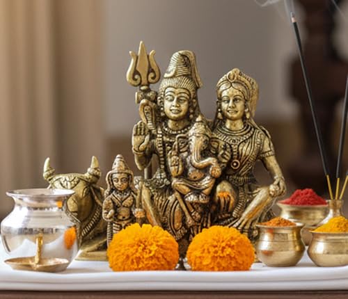 Image of ESPLANADE Brass Shiv Pariwar - Shiva Family - Shiv Parvati Shiva Bholenath Shankar Ganesha Nandi Murti Moorti Idol Statue Sculpture - 5.5 inch Inches