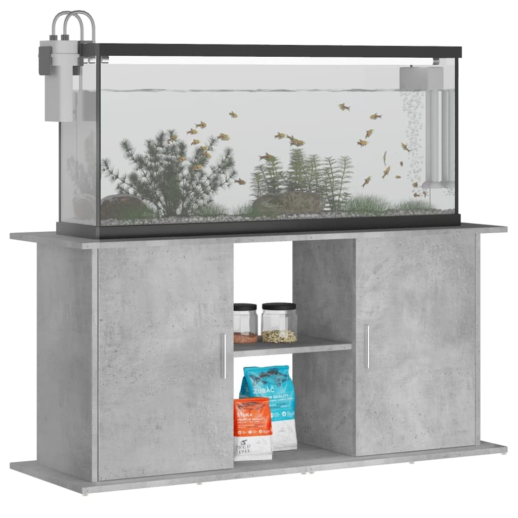 Soporte para acuario, color gris hormigón, material de madera, 121 x 41 x 58 cm, armario inferior estable con espacio de almacenamiento y cajón como estante, muebles, zócalo para peceras