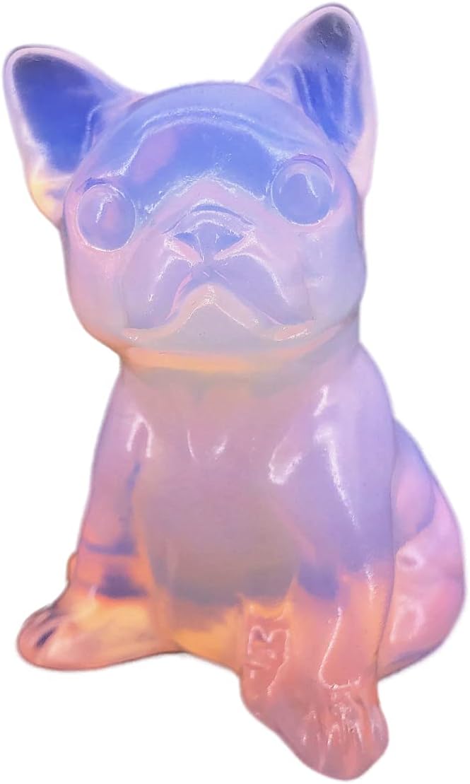 Anlingem 2" Healing Crystal French Bulldog Figurine Carving Hand Dog Statues Pet Collectible Gift (Pink Opalite)