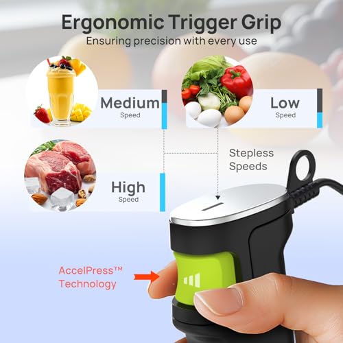 Consciot 4 in 1 Immersion Hand Blender Max 1100W, Corded Stick Emulsifier with Entire Stainless Steel Blender Shaft, Trigger Speed Control, For Blending, Beating, Frothing, Mixing & More, Non-BPA - Image 4