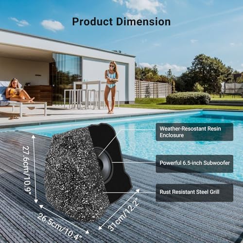 هيرديو مكبرات صوت روك خارجية مقاومة للماء IPX7 بلوتوث لاسلكية محمولة تعمل بالطاقة الشمسية بحد اقصى 100 واط مع بطارية قابلة لاعادة الشحن للحديقة والفناء وحمام السباحة والفناء الخلفي (رمادي)