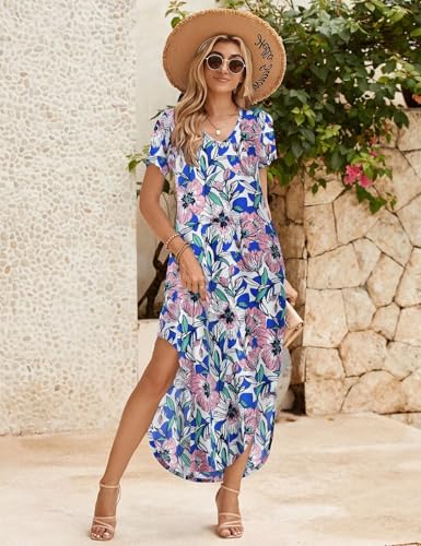Image of JollieLovin Womens Plus Size Casual Summer Maxi Long Dress Short Sleeve T-Shirt Loose Sun Dress(L-5X)