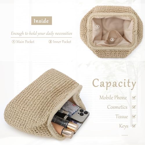 Image of Fecialy Straw Clutch Purses for Women Woven Dumpling Handbag Summer Beach Clutch Wicker Raffia Crossbody Purses