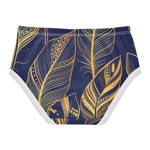 Bright Toddler Girls Underwear 2t Cotton Panties for Girl Elegant Golden Feathers Navy Blue Briefs Underpants2
