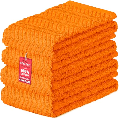 DecorRack 4 Pack Kitchen Towels 100% Cotton Dish Towels 15 x 25 Inch Absorbent Kitchen Towels for Drying Dishes Hand Towels Kitchen Cleaning Cloths Orange (Set of 4)