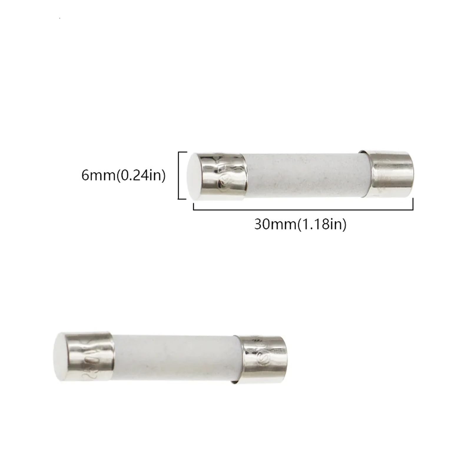 Ceramiczna rura bezpiecznikowa 5 x 20 mm i 6 x 30 mm, 250 V, 0,5 A, 1 A, 2 A, 3 A, 4A, 6 A, 8 A, 10 A, 15 A, 20 A, 25 A, 30 A (zestaw 10 sztuk) (5 x 20 mm, powolny przerwa T,0,5A)