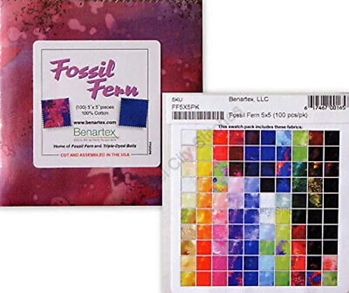Benartex Fossil Fern Cotton Fabric 5" Squares Charm Pack Quilting Fabric Material For Sewing, 100 Cotton Square Pieces #TOP3