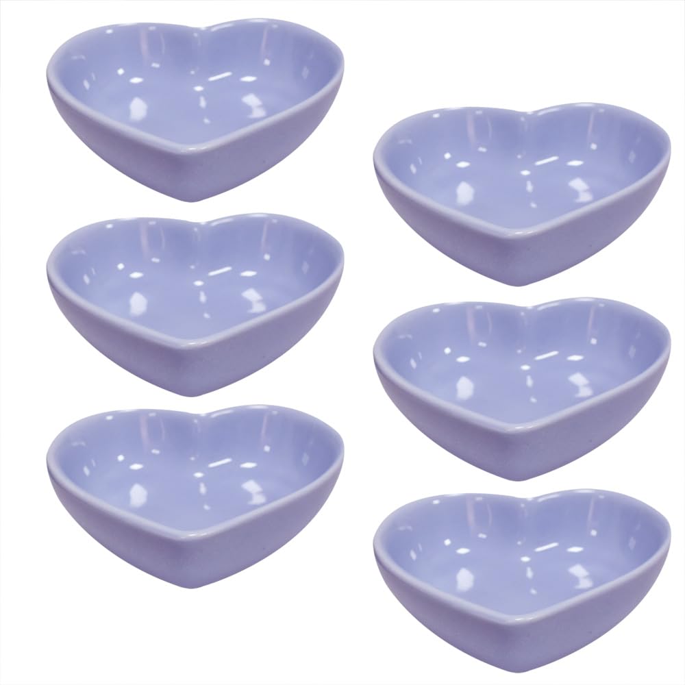 Albedel Light Purple 6 pcs Heart Shaped Porcelain Soy Sauce Dish Ceramic Dip Dipping Bowls 1.65 oz for Dinner Baking BBQ and Cooking
