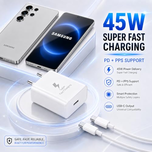 Image of 45W USB-C Fast Charger Adapter, PD 3.0 PPS Super Fast Charging Compatible with Samsung Galaxy S25 Ultra, S24 Ultra, S23 Ultra, S22 Ultra, Z Fold Series, Z Flip Series - White