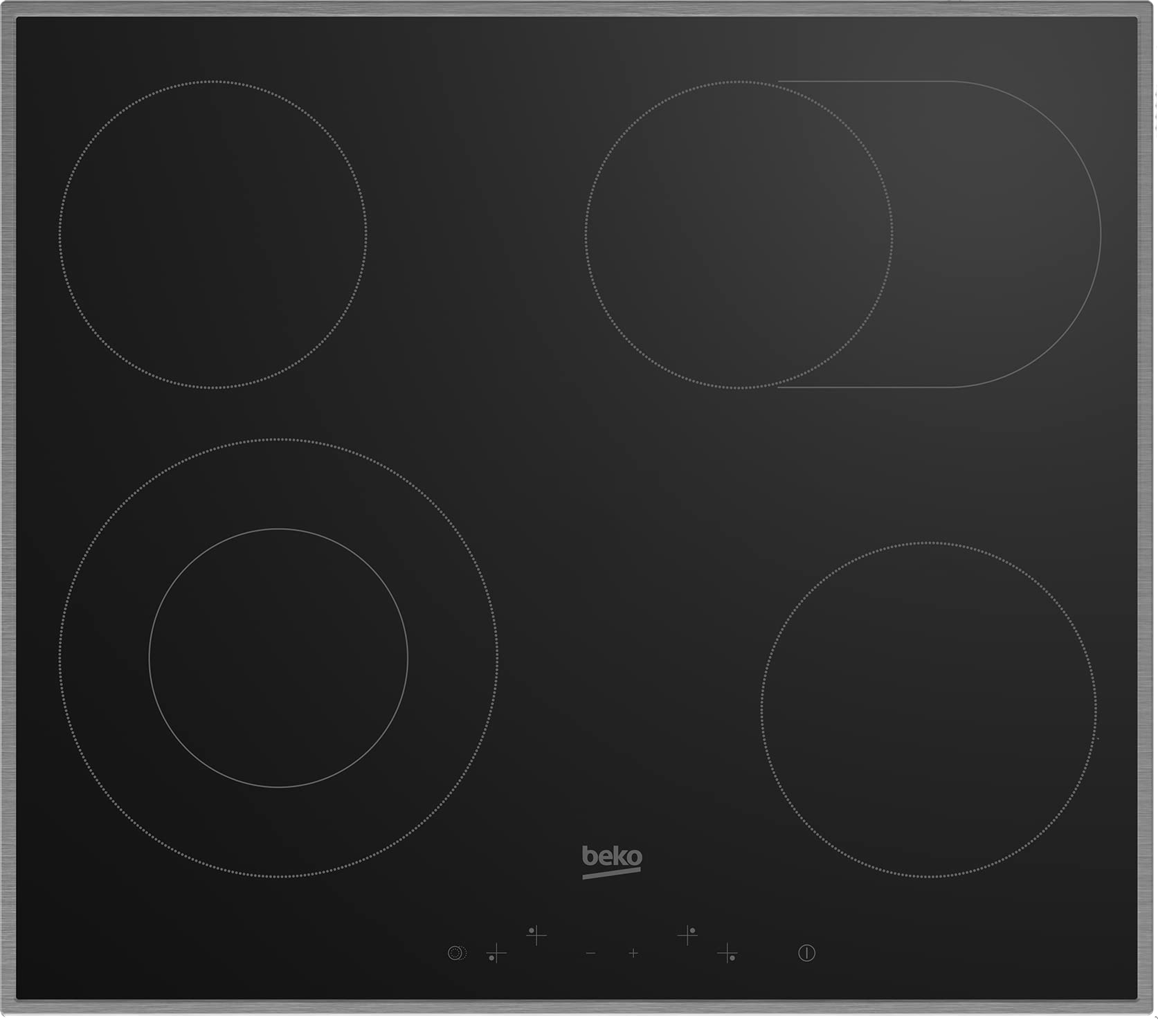 Beko BBSM12320X Einbau-Backofen-Set, Glaskeramik-Kochfeld 4 Kochzonen, Backofen 8 Heizarten, 72 l Garraum, AeroPerfect, Sensortasten, Schwarz/Edelstahl