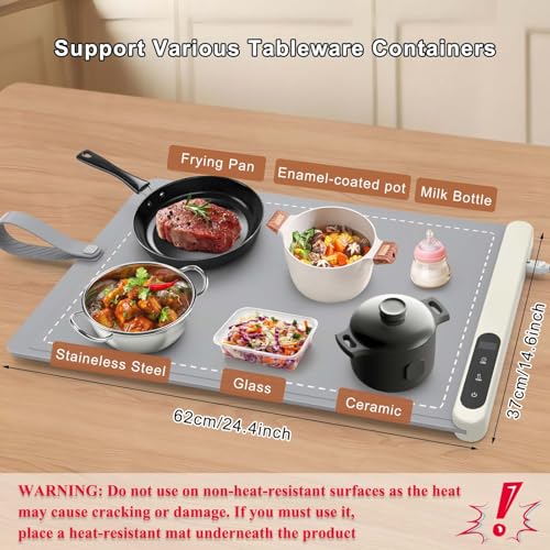 Image of FYY Warming Mat for Food - Rapid and Full Surface Heating, 6 Temp Settings, 6H Timer, Rollable Portable Food Warming Mat, Ideal for Gatherings, Parties, Keep Meal Warm (X Large Size, Gray)
