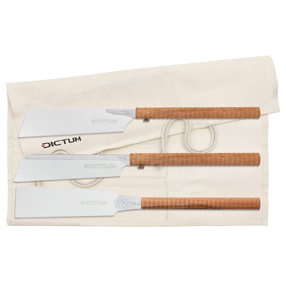 DICTUM Japansäge Set 3-teilig Dozuki Kataba Ryoba Profi Zugsäge Wave Grip Original Feinsäge Präzisionssäge