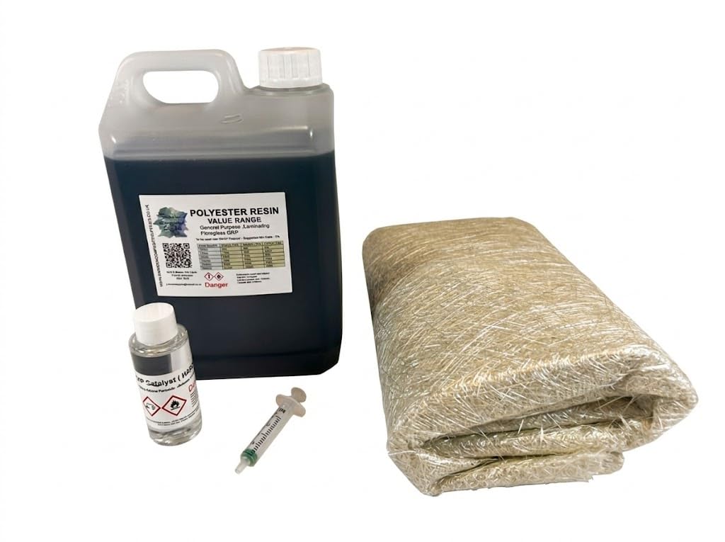 Swindon Composite Supplies : Fibreglass Resin Repair Kit - 2 Sq M of Fibreglass Matting, 2.5 kg Polyester Value Resin - GRP, Roofing, Ponds, Laminating by Swindon Composite Supplies