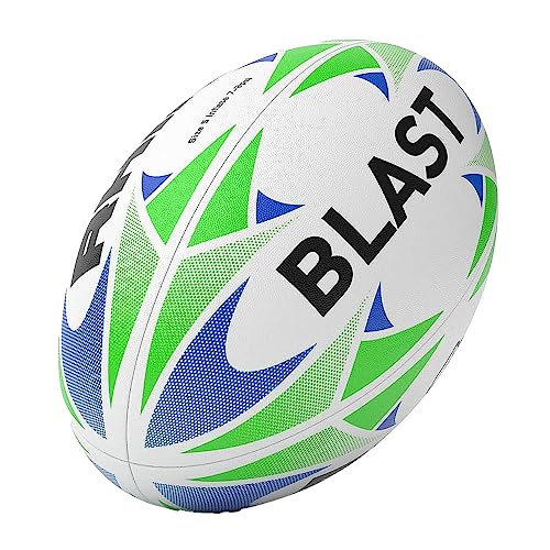 Rhino Blast Rugby League Union Training Ball White/Blue/Green - Size 5