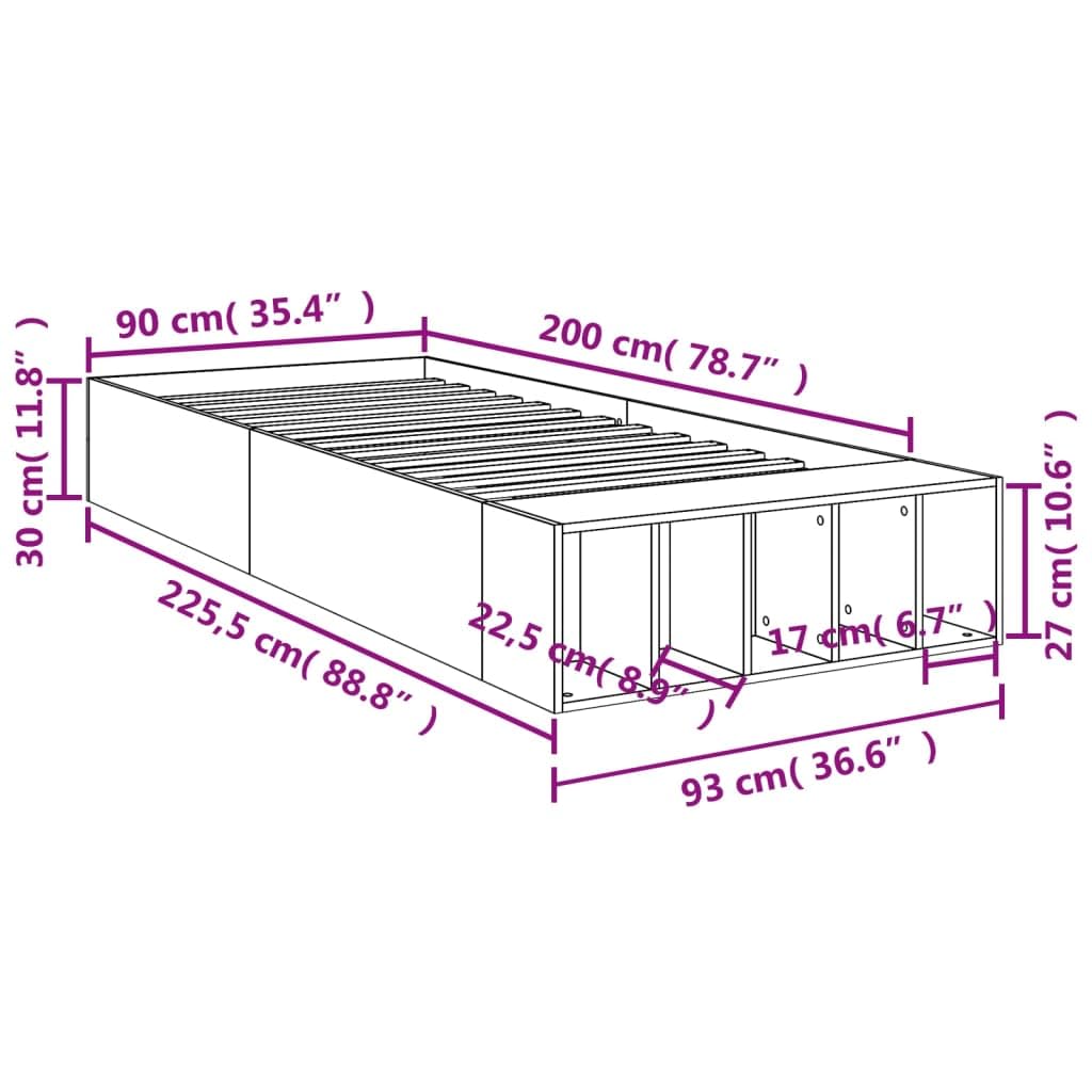 vidaXL Bettgestell, Bett mit Stauraum für Schlafzimmer, Bettrahmen mit Lattenrost, Schlafzimmerbett Einzelbett, Weiß 90x200cm Holzwerkstoff