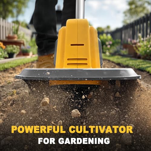 Image of Cordless Tiller Cultivator Compatible with Dewalt 20V Battery(Tool Only), Electric Garden Tiller w /270 RPM, 48 Steel Tines, 8.7 inch Tilling Width, 6.3 inch Depth, Portable Rotary Tiller