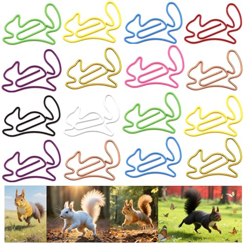 Upquzzfy 40 Pcs Squirrel Shaped Paper Clips, Colorful Cute Animal Paperclips for School/Office - Perfect for Organizing Documents、Bookmarks、Decor