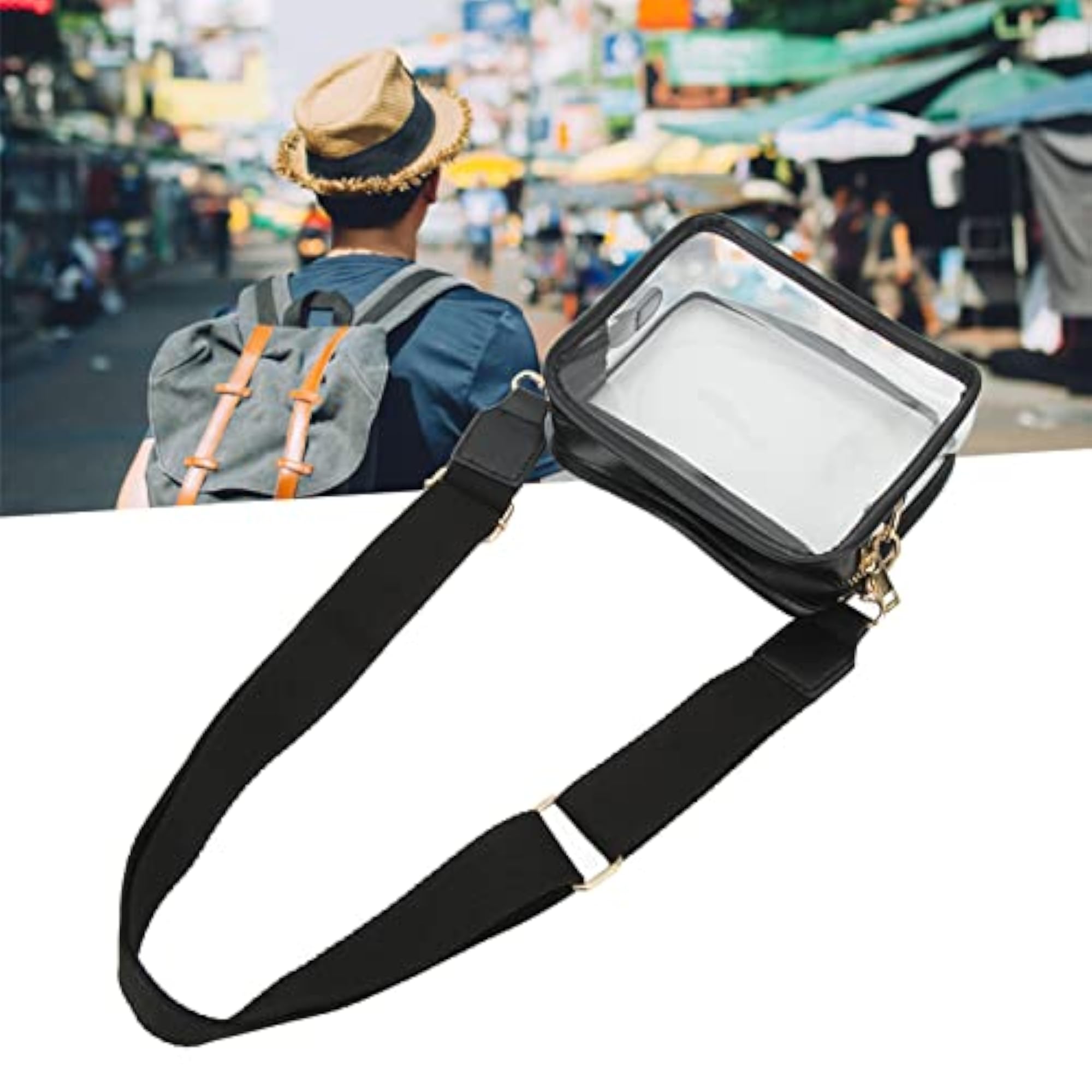 Waterproof Clear Messenger Bag for Shopping (Black)