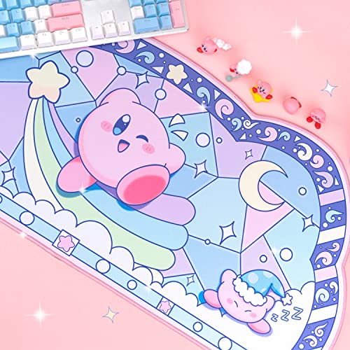Belugadesign Kirby Desk Pad | Kawaii Cute Anime Keyboard Gaming Pc Laptop Mat | Large Super Smash Star Allies Forgotten Land Large Mat Mousepad | Pastel Pink Blue Desk Blotter Protector #TOP1
