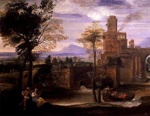 Art Impression Paysage romain avec un pont pour salon élégant