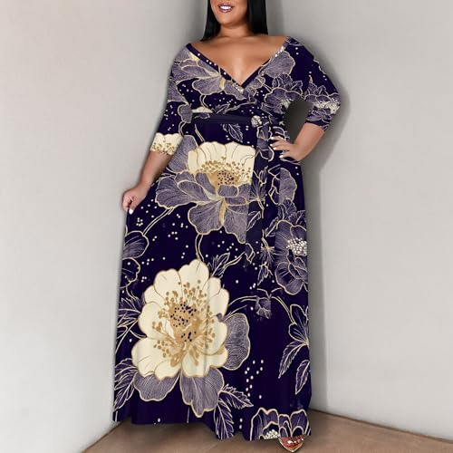 Image of SUZONANA Women's Plus Size Maxi Dresses Casual Loose Short Sleeve Long Maxi Dress with Belt Wedding