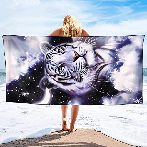 Ohtmtho Oversized Beach Towel Quick Dry Sand Free Lightweight Microfiber Beach Towels For Swim Pool Camping Travel, Bengal White Tiger, 36"X72" #TOP1