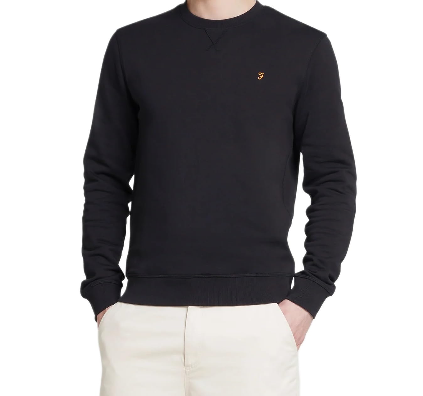 Farah - Men's Tim Organic Cotton Crew Neck Sweatshirt, Slim Fit Black