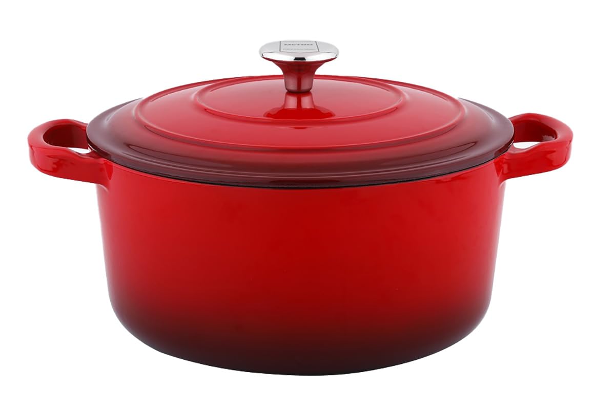 METRO Professional Cacerola, hierro fundido/acero inoxidable, Ø 28 x 20 cm, esmaltada, con tapa, 6.5 L, roja (rojo)