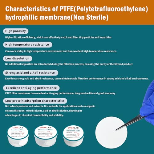Image of PTFE Membrane Filter, Hydrophilic Membrane Disc Filters, 25 mm Diameter, 0.22m Pore Size,Pack of 100-Non Sterile