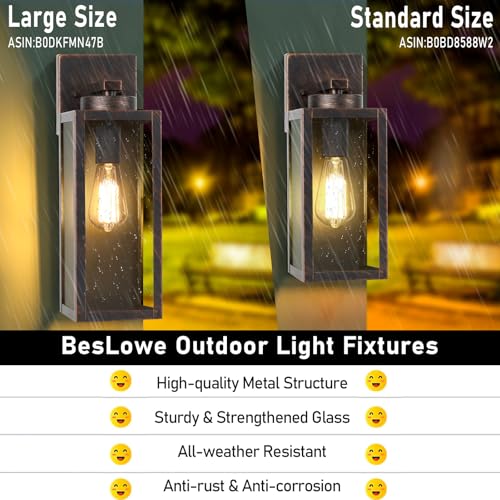 Image of BesLowe 15'' Large Outdoor Wall Lights, Porch Lights Distressed Brown