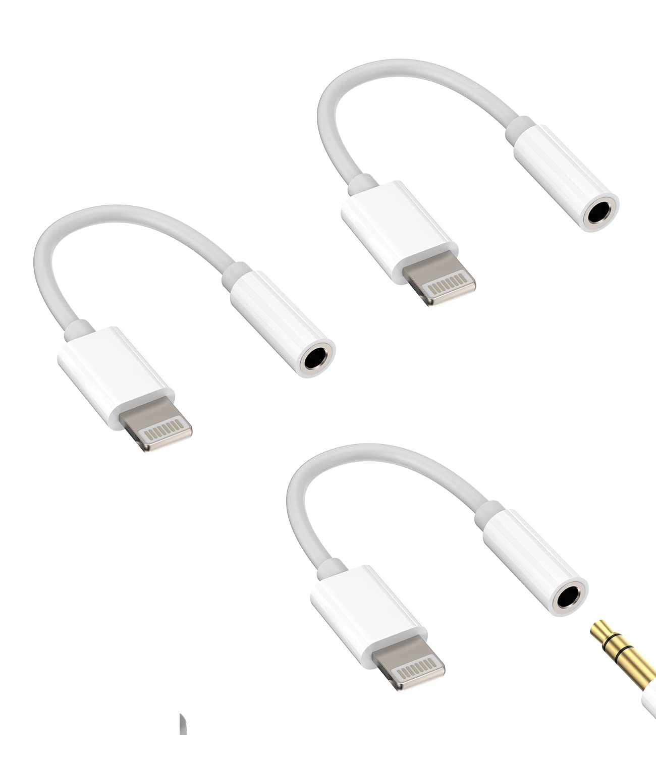 Iphone AUX Adapter for Headphone Dongle(3Pack)Apple MFI Certified Lightning to 3.5mm Jack Splitter Cable for 14 13 12 11 Pro X 8 7 Plus Mini Ipad air